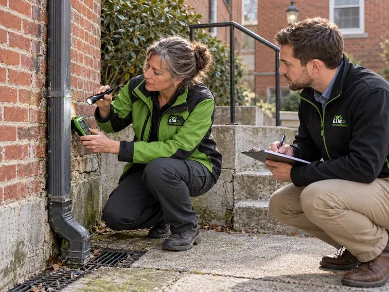 GIM Property Management inspectors conducting a maintenance walkthrough at a New England property