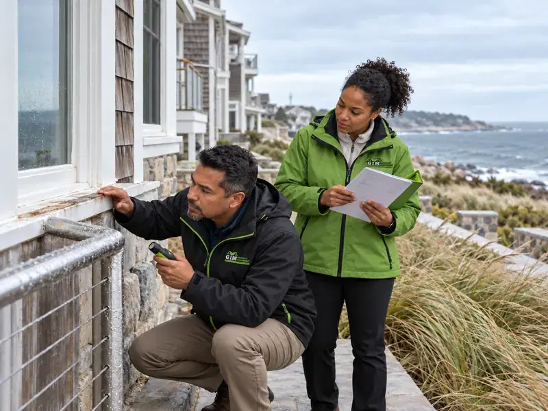GIM Property Management reviewing exterior work with a contractor